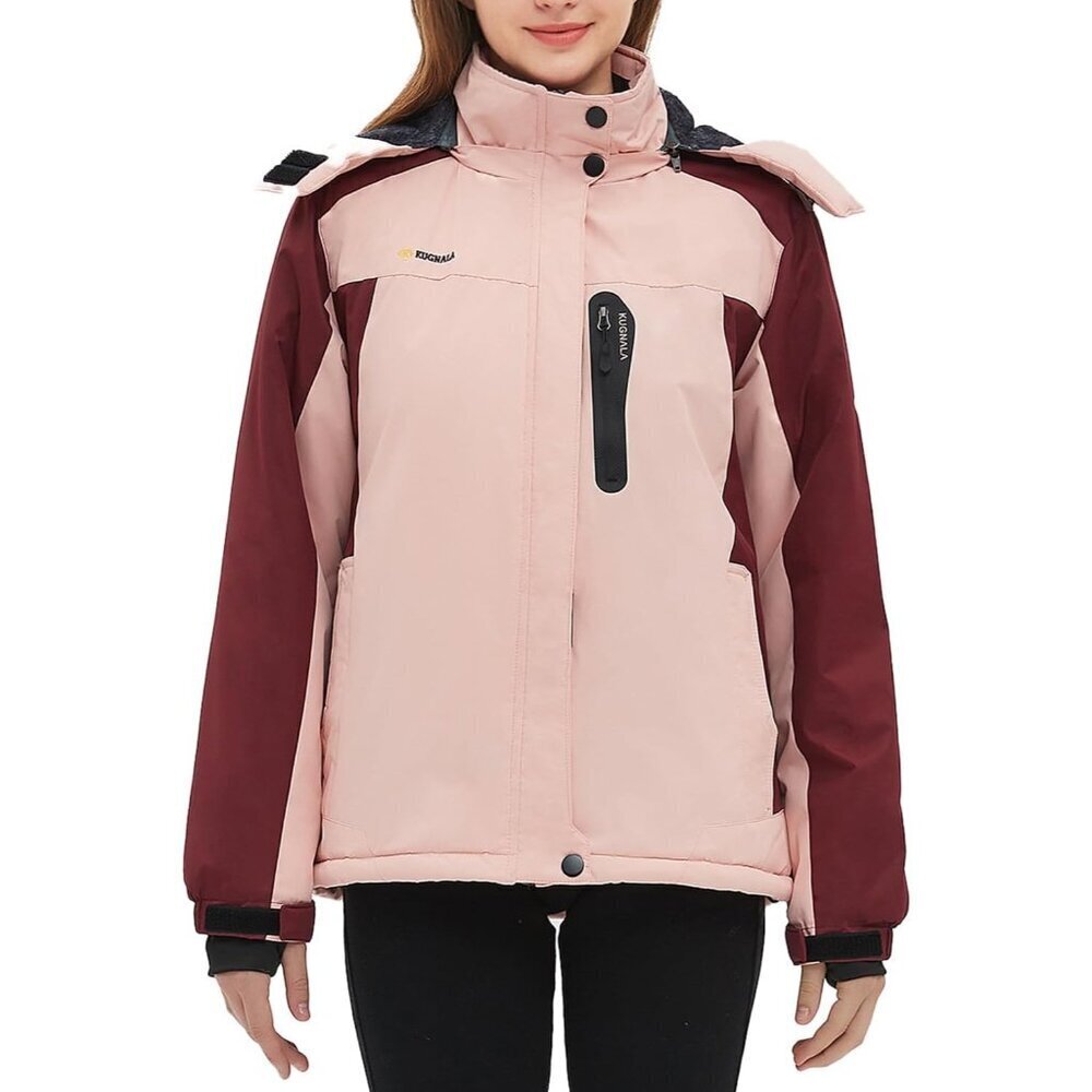 Women‘s Waterproof Winter Jacket Skiing Warm Fleece Snow Coat Hooded Windproof R